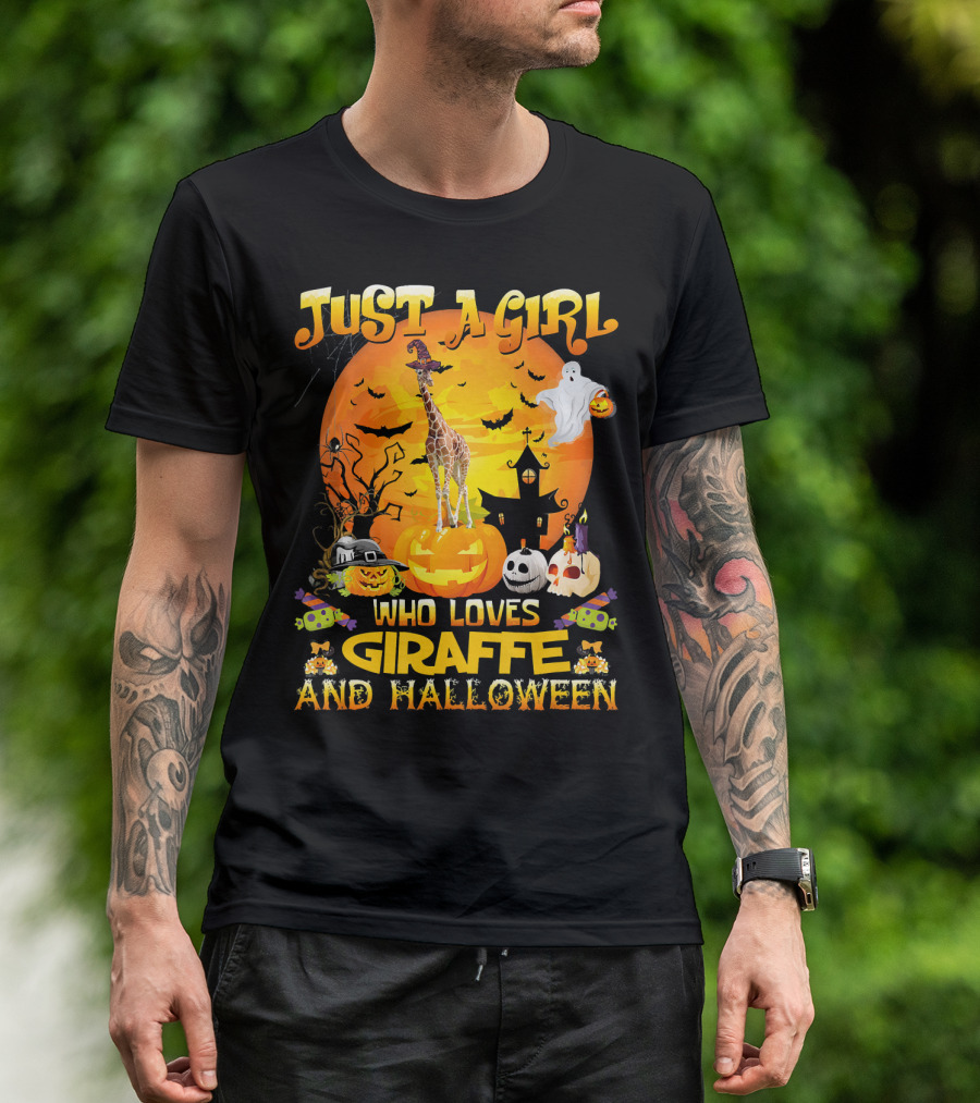 Just A Girl Who Loves Giraffe And Halloween T-Shirt