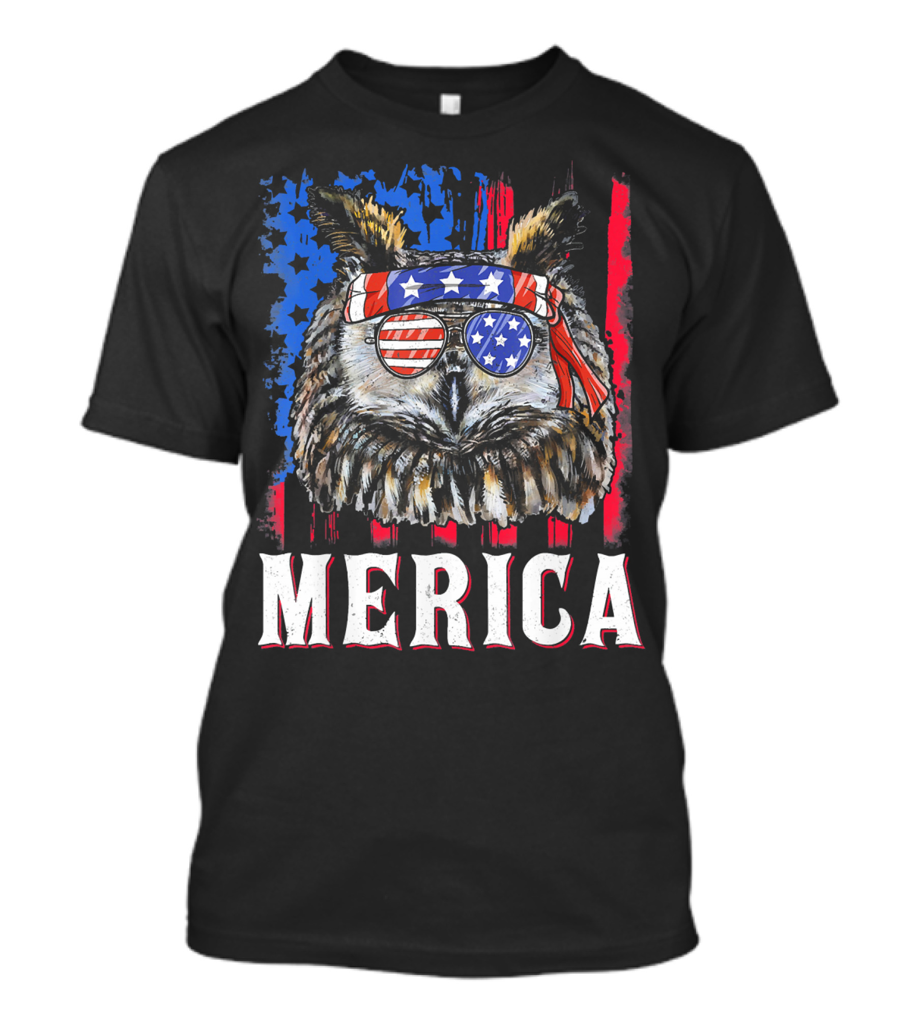 Merica Owl American Flag Sunglasses Stars And Stripes Bandana T-Shirt
