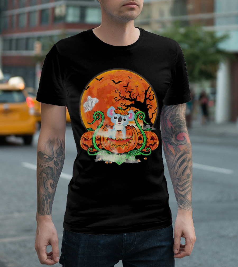 Koala In Pumpkin With Halloween Moon And Jack-o'-Lanterns T-Shirt