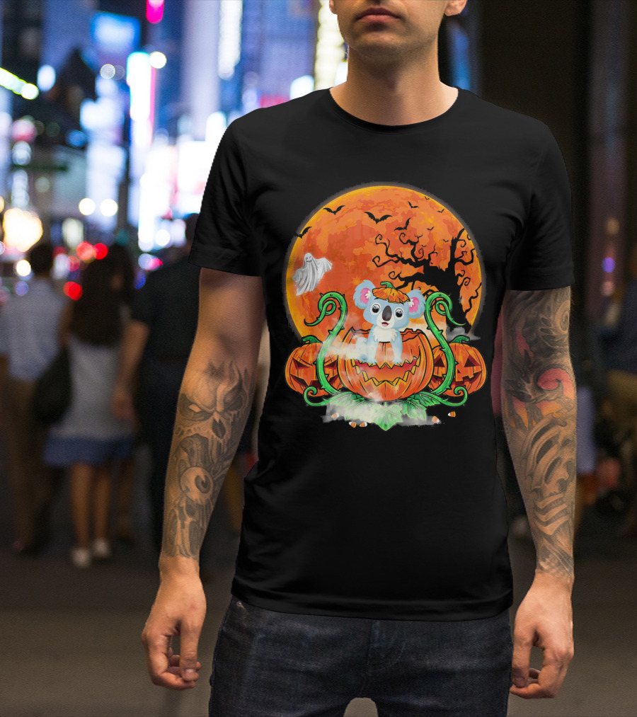 Koala In Pumpkin With Halloween Moon And Jack-o'-Lanterns T-Shirt