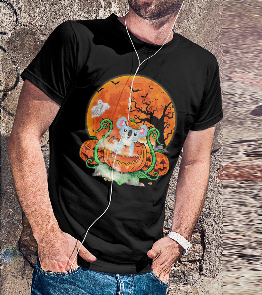 Koala In Pumpkin With Halloween Moon And Jack-o'-Lanterns T-Shirt