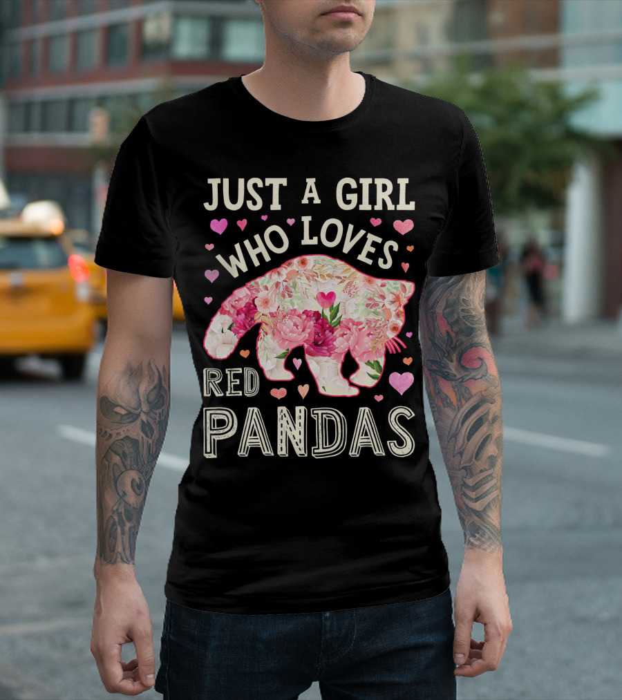 Just A Girl Who Loves Red Pandas Floral Heart T-Shirt
