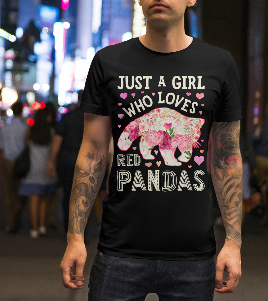Just A Girl Who Loves Red Pandas Floral Heart T-Shirt