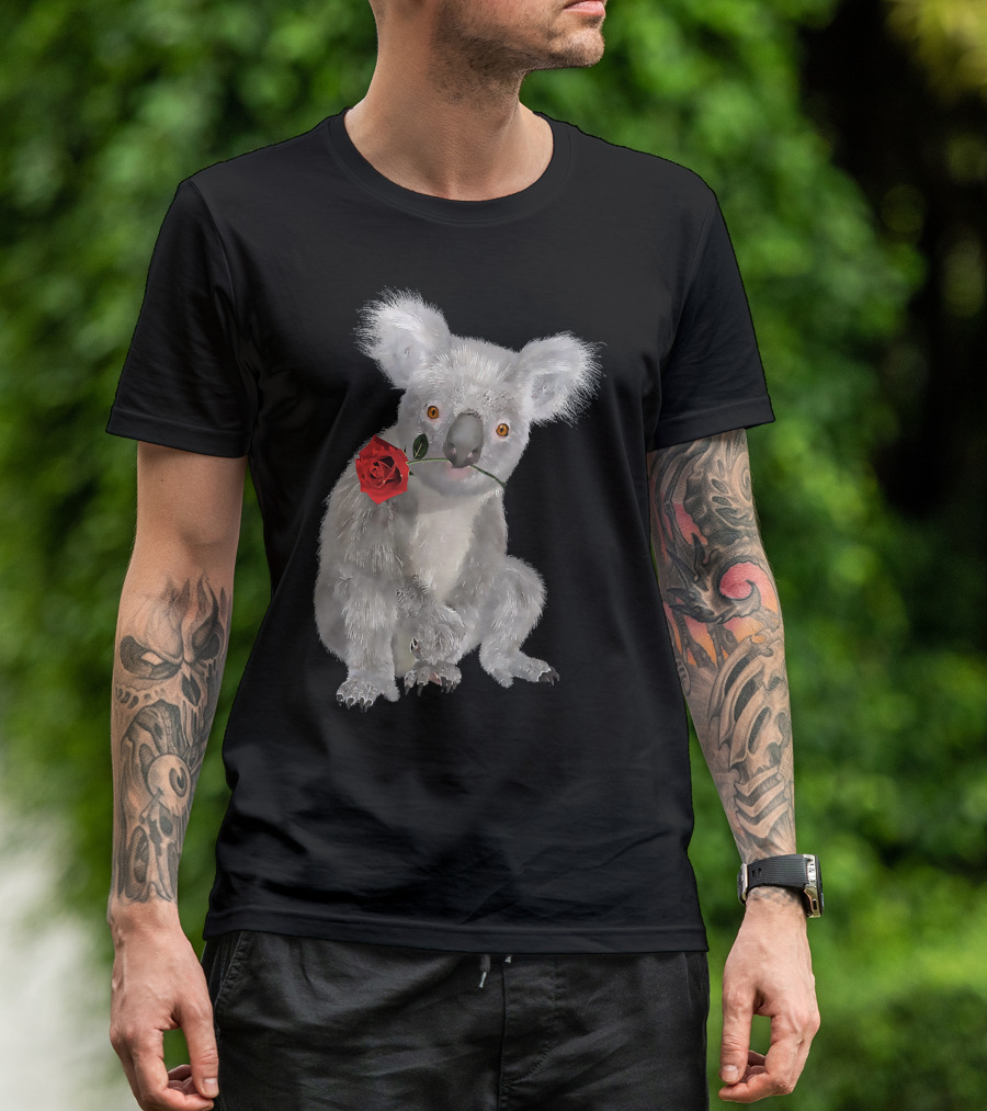 Koala Bear Holding Red Rose T-Shirt