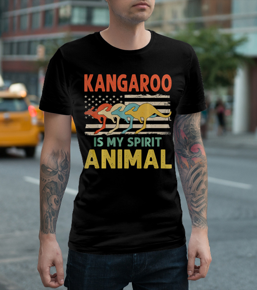 Kangaroo Is My Spirit Animal USA Patriotic Flag Trio T-Shirt