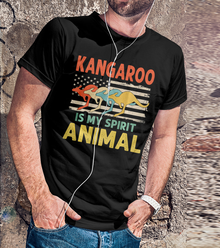 Kangaroo Is My Spirit Animal USA Patriotic Flag Trio T-Shirt