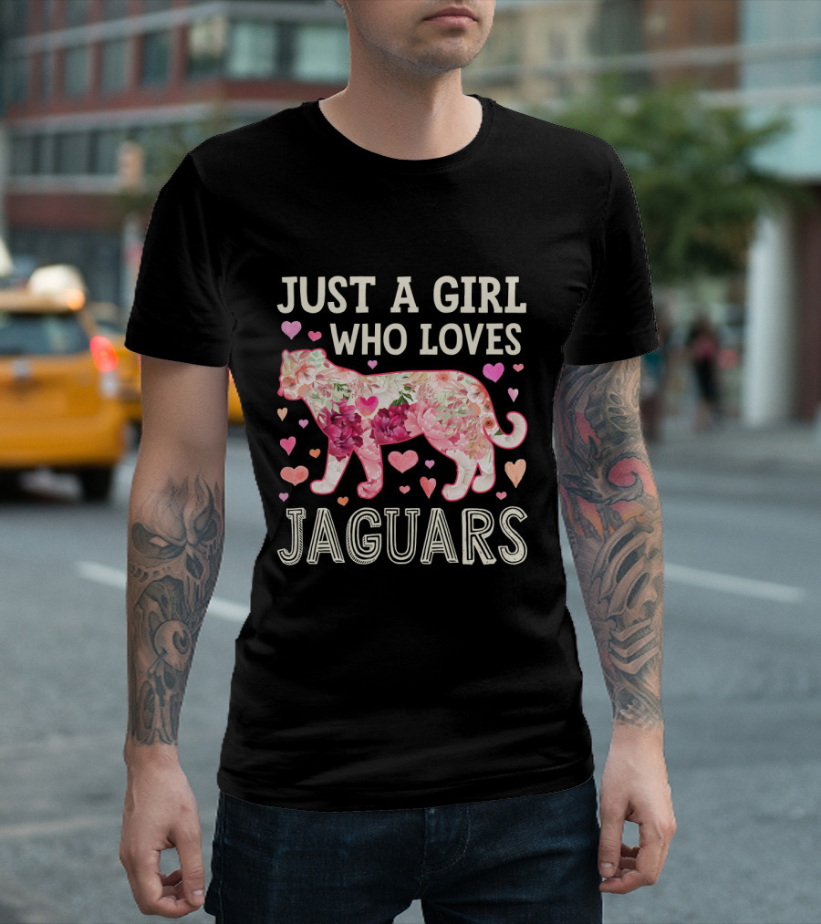 Just A Girl Who Loves Jaguars Floral Heart Motif T-Shirt
