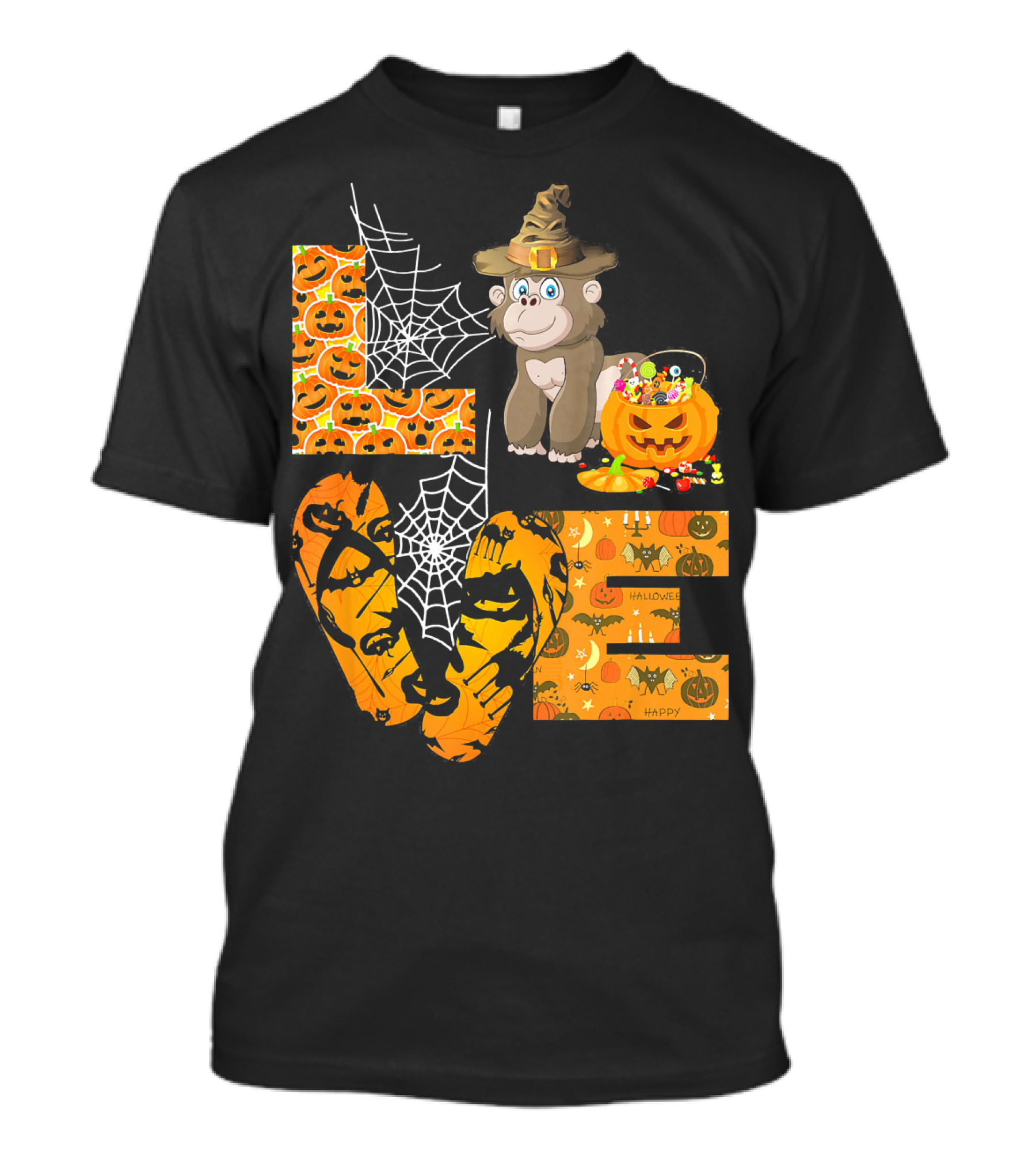 LOVE Gorilla Pumpkin Halloween Spiderweb Jack-o'-Lantern T-Shirt