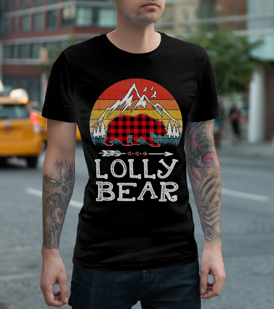 Lolly Bear Red Plaid With Mountain And Arrow Christmas T-Shirt