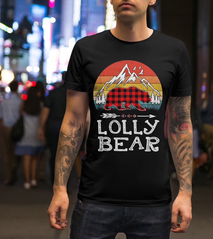 Lolly Bear Red Plaid With Mountain And Arrow Christmas T-Shirt