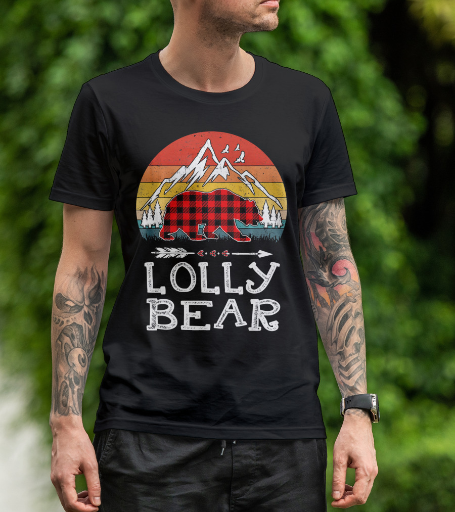 Lolly Bear Red Plaid With Mountain And Arrow Christmas T-Shirt