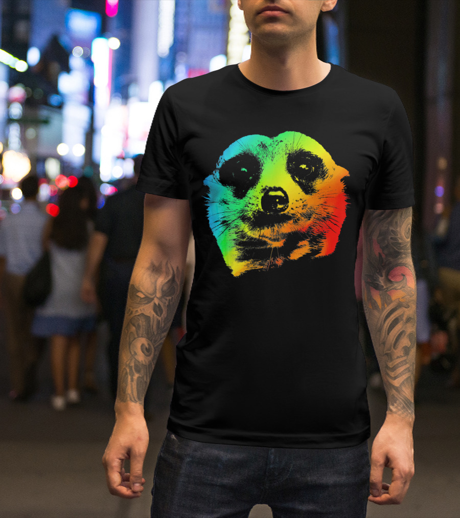 MEERKAT Vibrant Colorful Rainbow Head T-Shirt