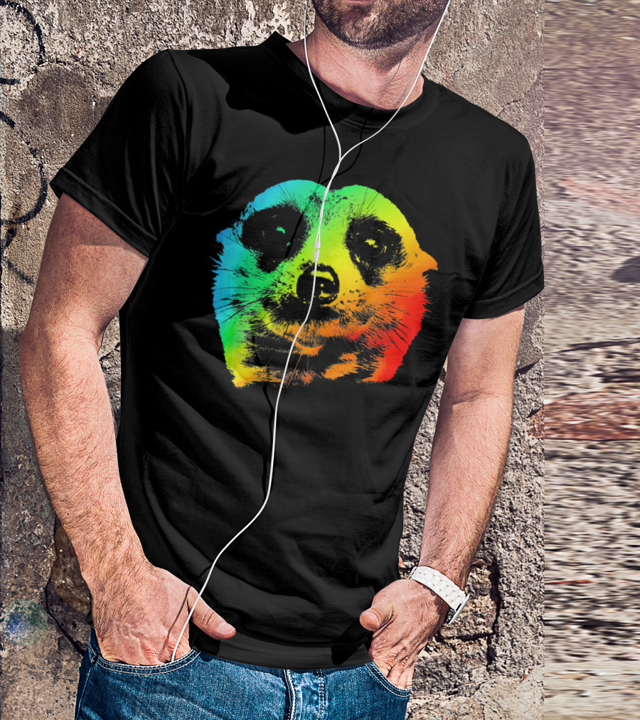 MEERKAT Vibrant Colorful Rainbow Head T-Shirt