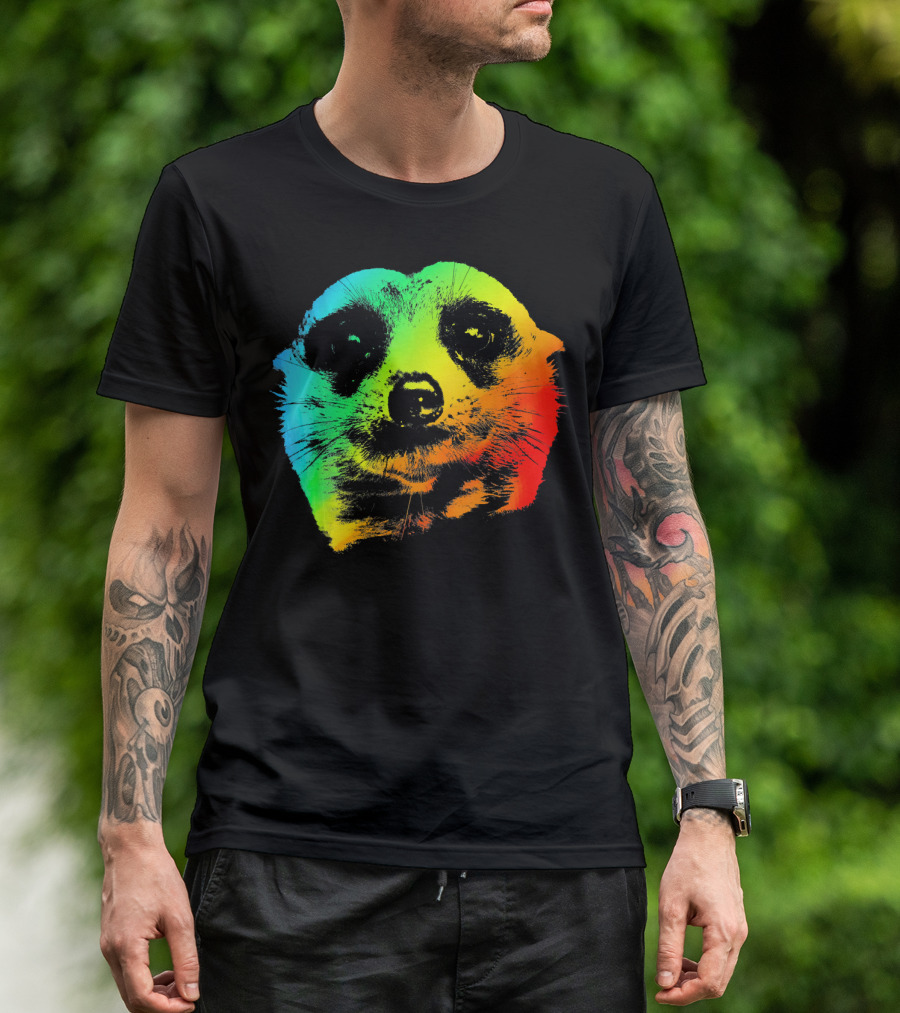 MEERKAT Vibrant Colorful Rainbow Head T-Shirt