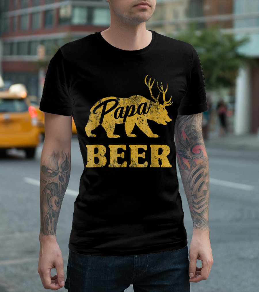 Papa Bear Beer Deer Funny Dad T-Shirt