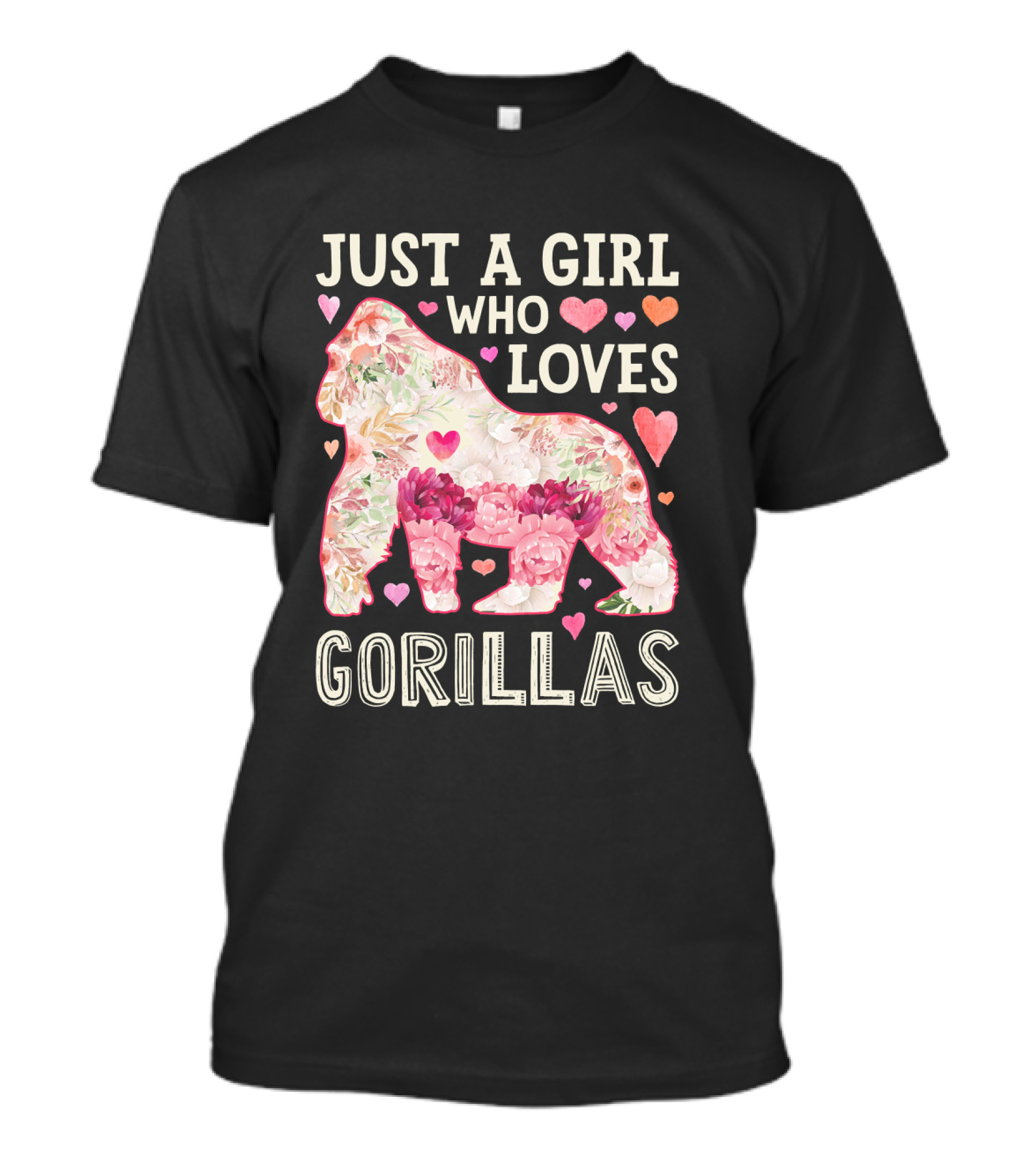 Just A Girl Who Loves Gorillas Gorilla Floral Heart T-Shirt