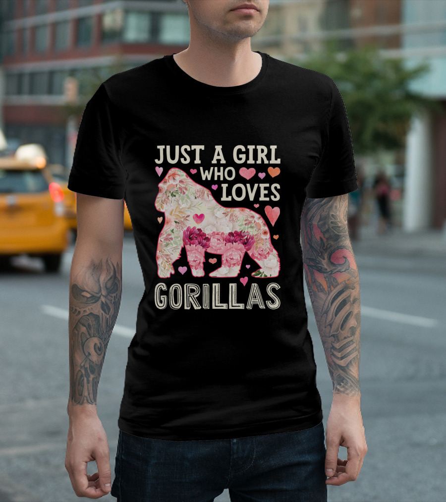 Just A Girl Who Loves Gorillas Gorilla Floral Heart T-Shirt