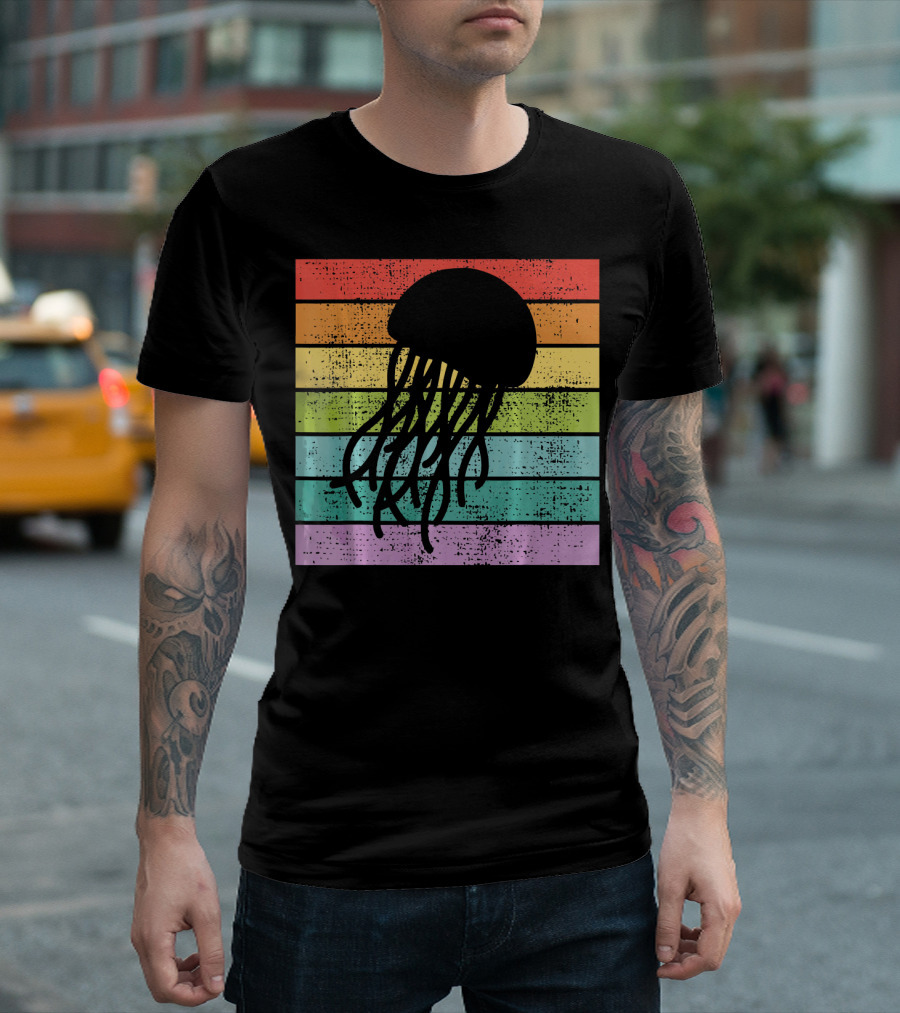 Jellyfish Biology Marine Retro Rainbow T-Shirt