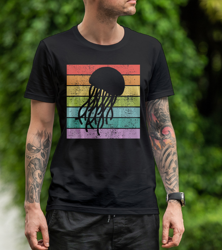 Jellyfish Biology Marine Retro Rainbow T-Shirt