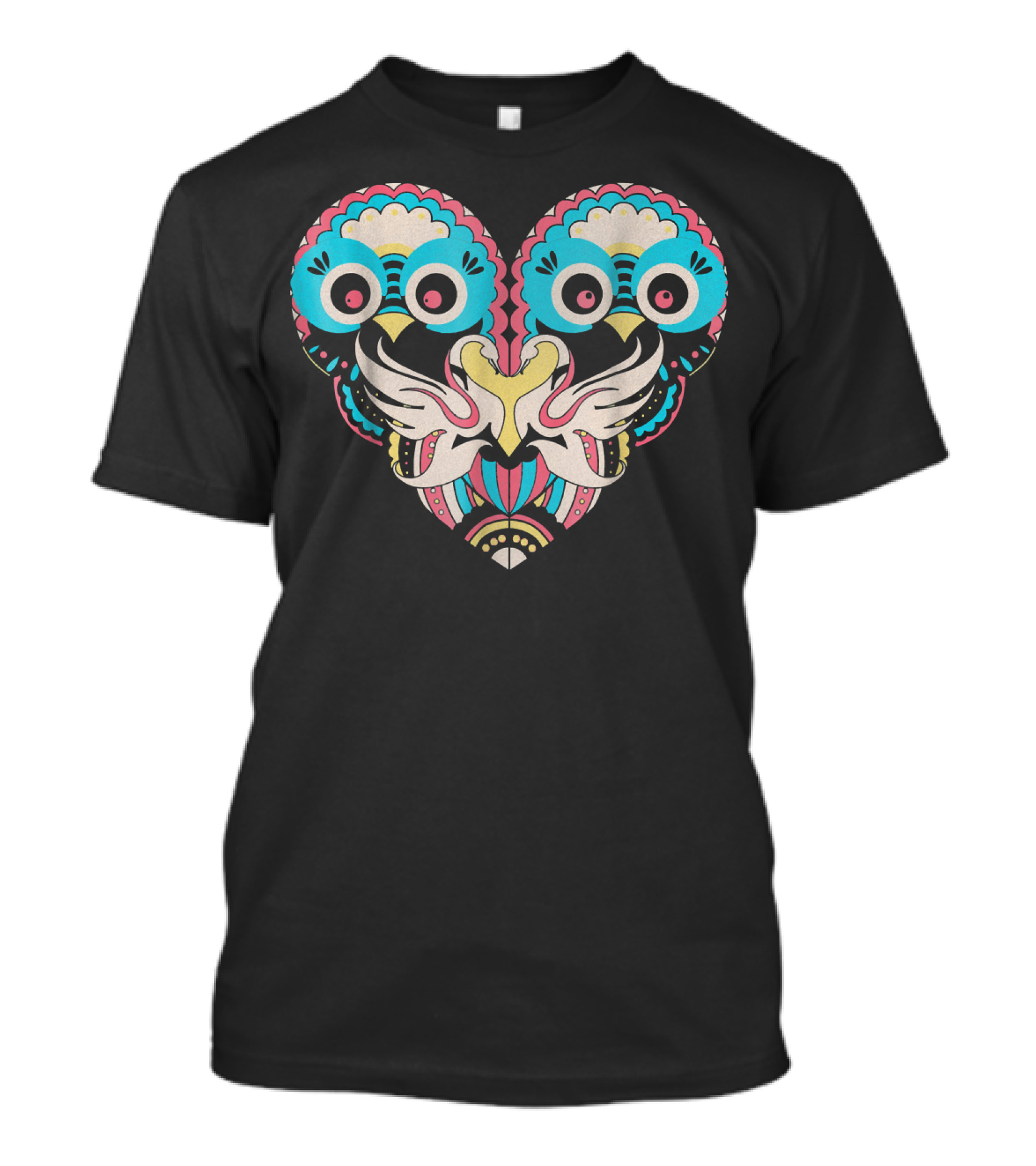 LOVE OWLS Bird Predator Nocturnal Heart Motif T-Shirt