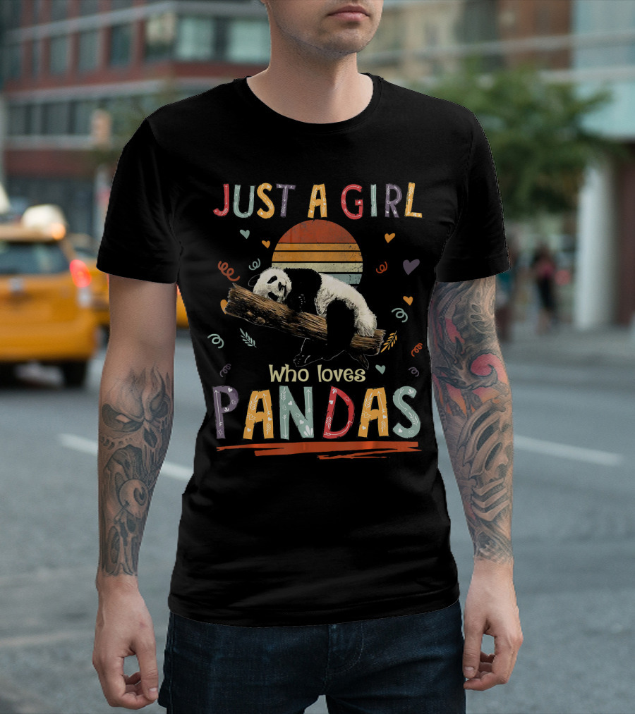 Just A Girl Who Loves Pandas Retro Sunset Cute Panda T-Shirt
