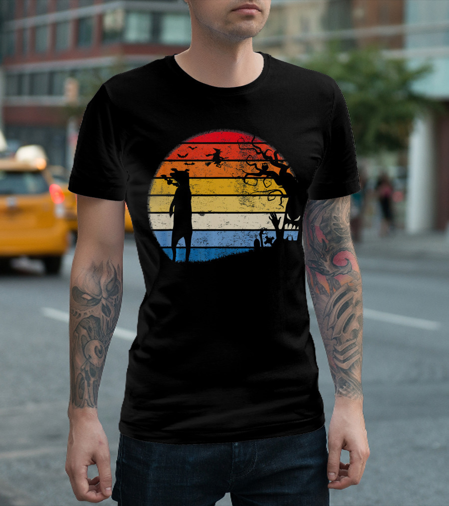 Meerkat Inside Moon with Silhouetted Landscape and Tree T-Shirt