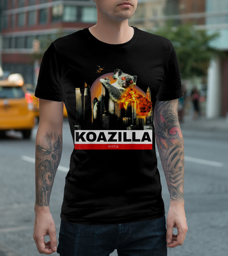 KOAZILLA Giant Koala with Explosions and Cityscape T-Shirt