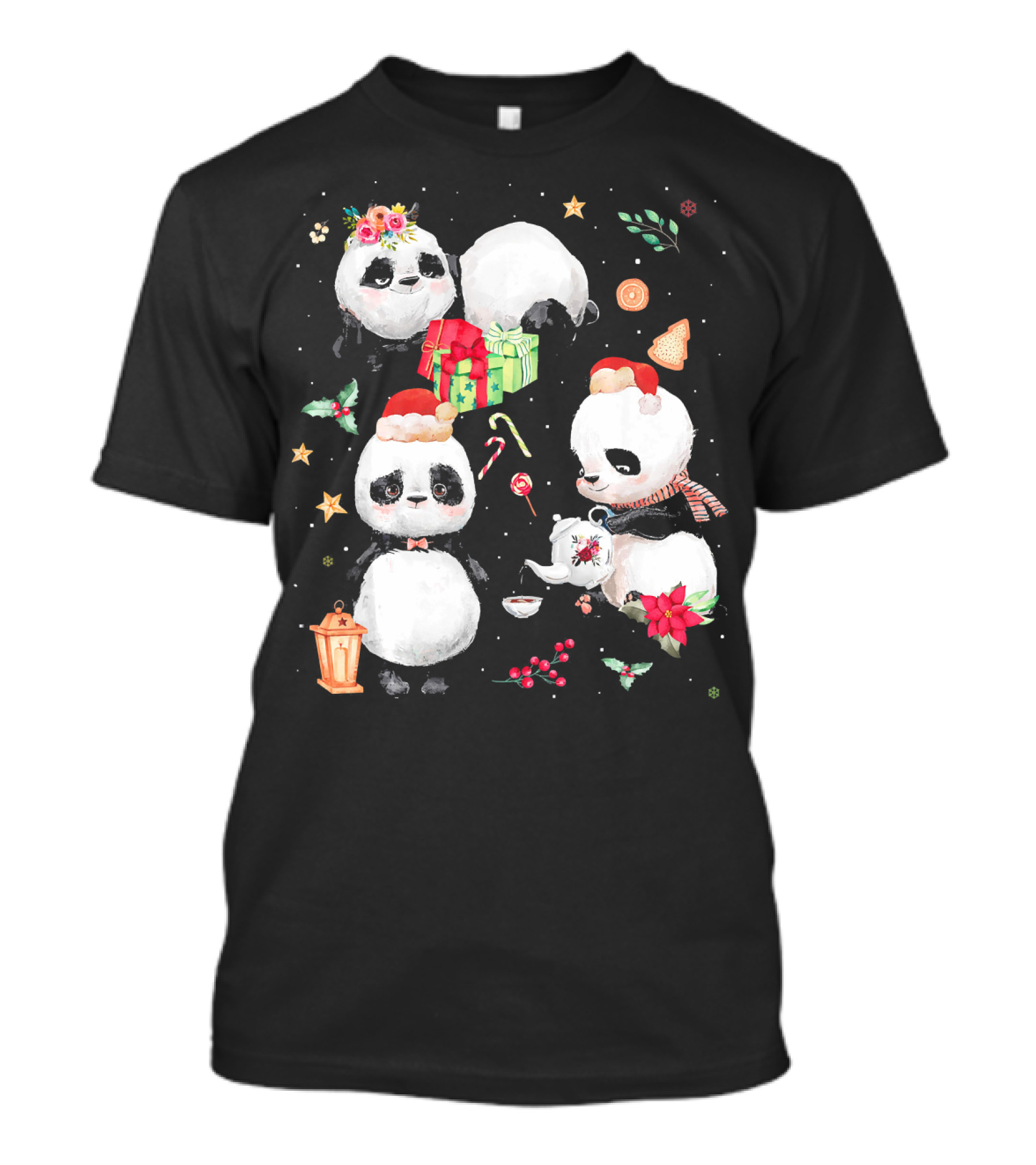 Merry Christmas Cute Panda Lover With Festive Holiday Decorations T-Shirt