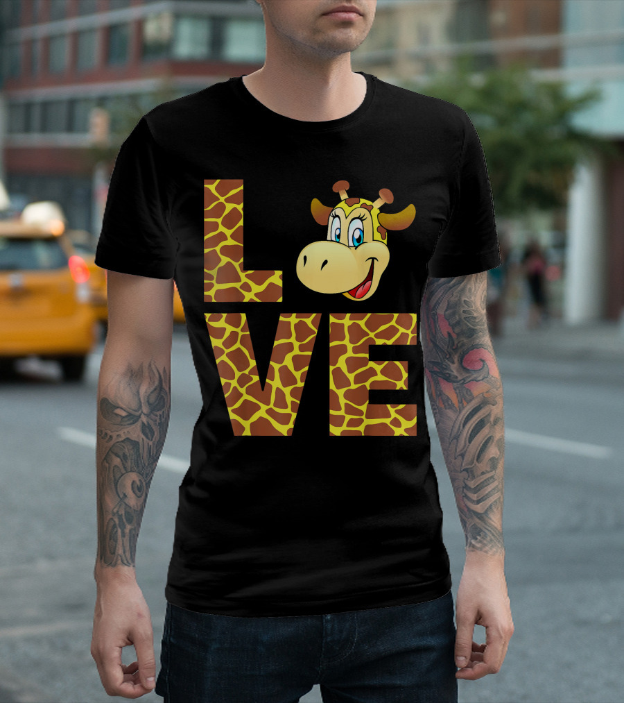 Love Giraffe Cartoon Face T-Shirt