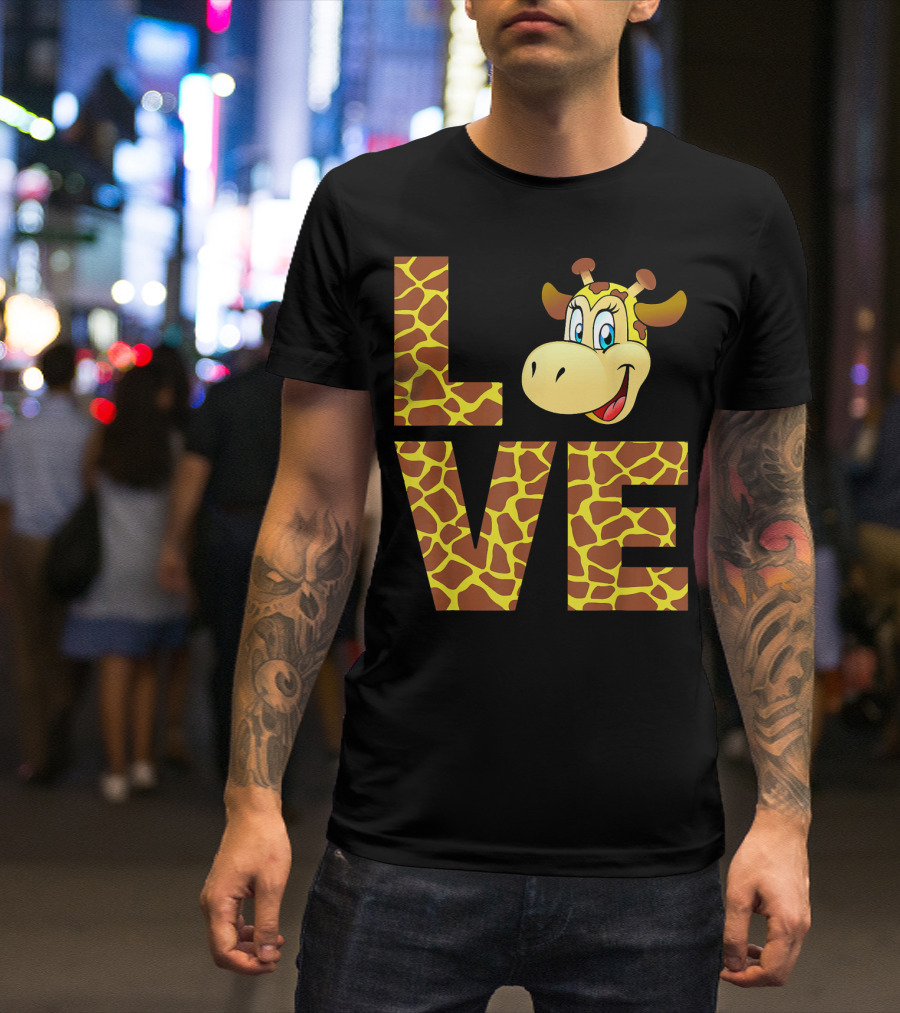 Love Giraffe Cartoon Face T-Shirt