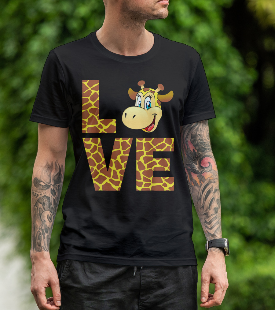 Love Giraffe Cartoon Face T-Shirt