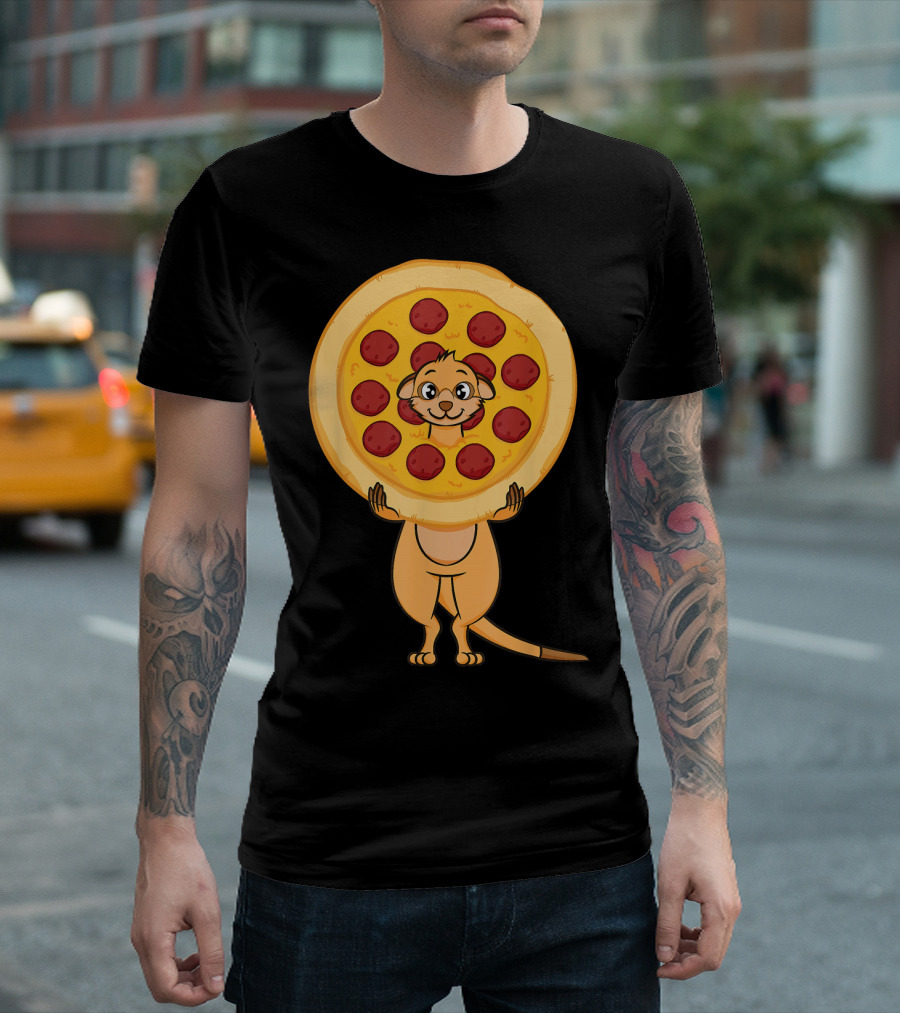 Meerkat Lover Meerkat Face In Pizza T-Shirt