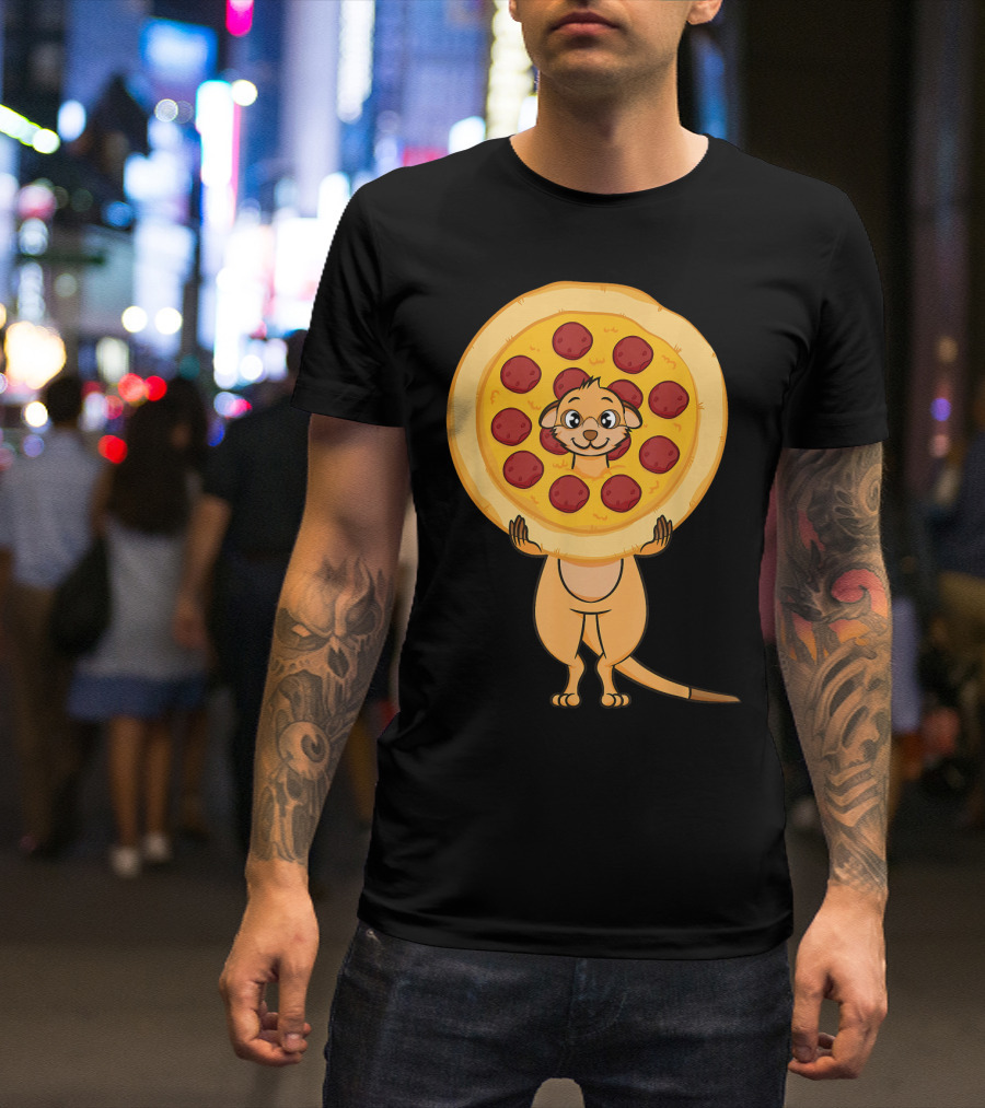 Meerkat Lover Meerkat Face In Pizza T-Shirt
