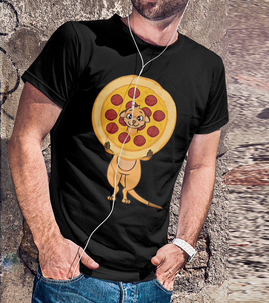 Meerkat Lover Meerkat Face In Pizza T-Shirt