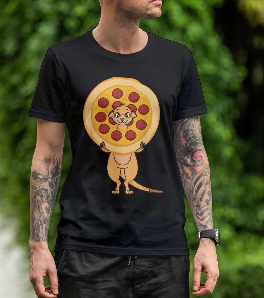 Meerkat Lover Meerkat Face In Pizza T-Shirt