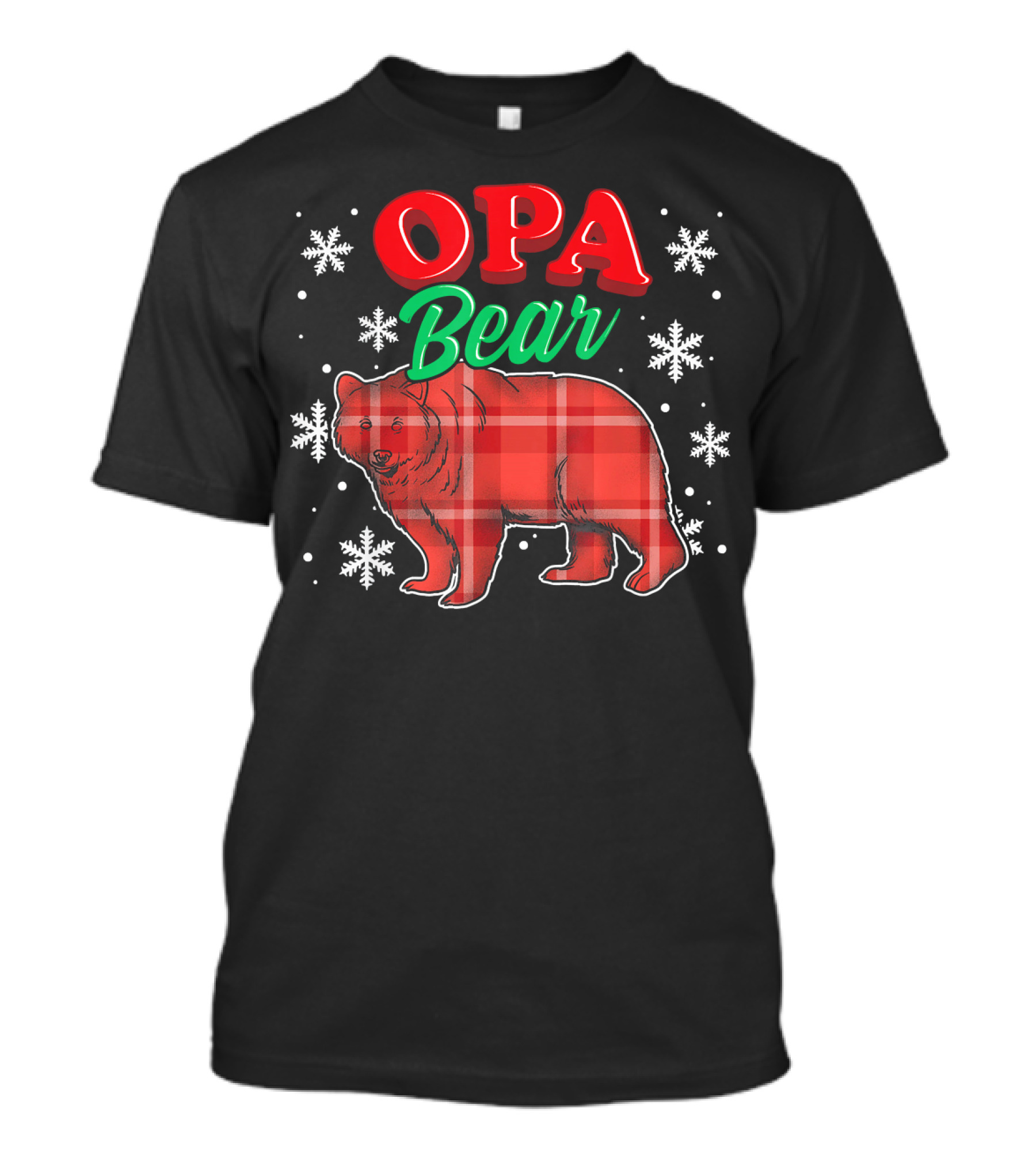 Opa Bear Buffalo Plaid Red Checkered Bear With Snowflakes T-Shirt