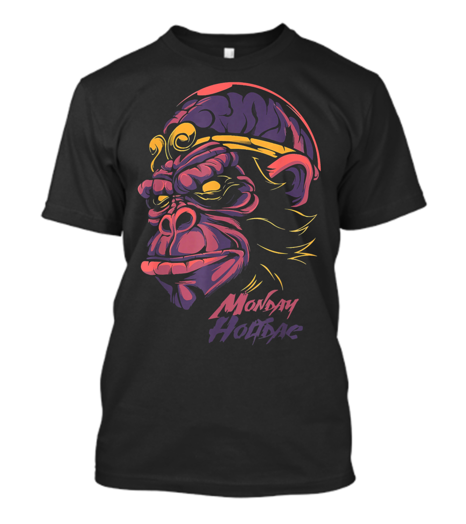 Mens Womens Orange Purple Gorilla Graphic Monday Holiday T-Shirt