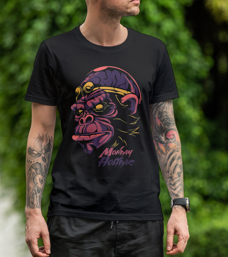 Mens Womens Orange Purple Gorilla Graphic Monday Holiday T-Shirt