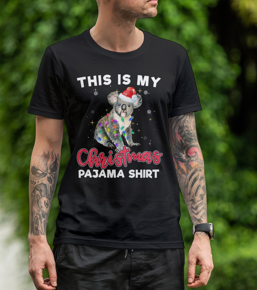 This Is My Christmas Pajama Shirt Koala Santa Lights T-Shirt