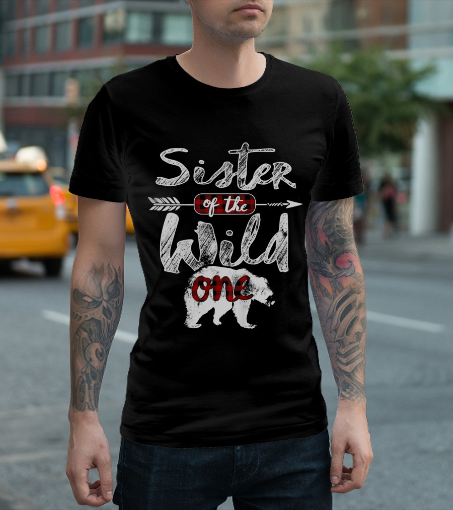 Sister Of The Wild One Bear Arrow Plaid T-Shirt