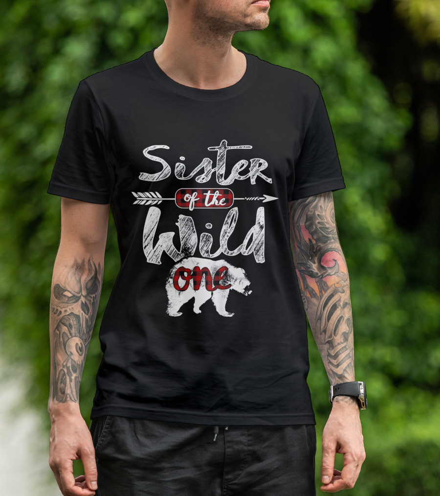 Sister Of The Wild One Bear Arrow Plaid T-Shirt