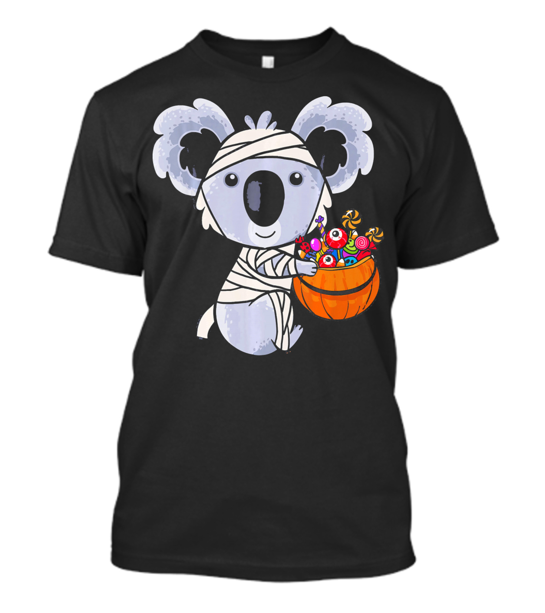 Koala Mummy Holding Jack O Lantern Pumpkin With Halloween Candy T-Shirt