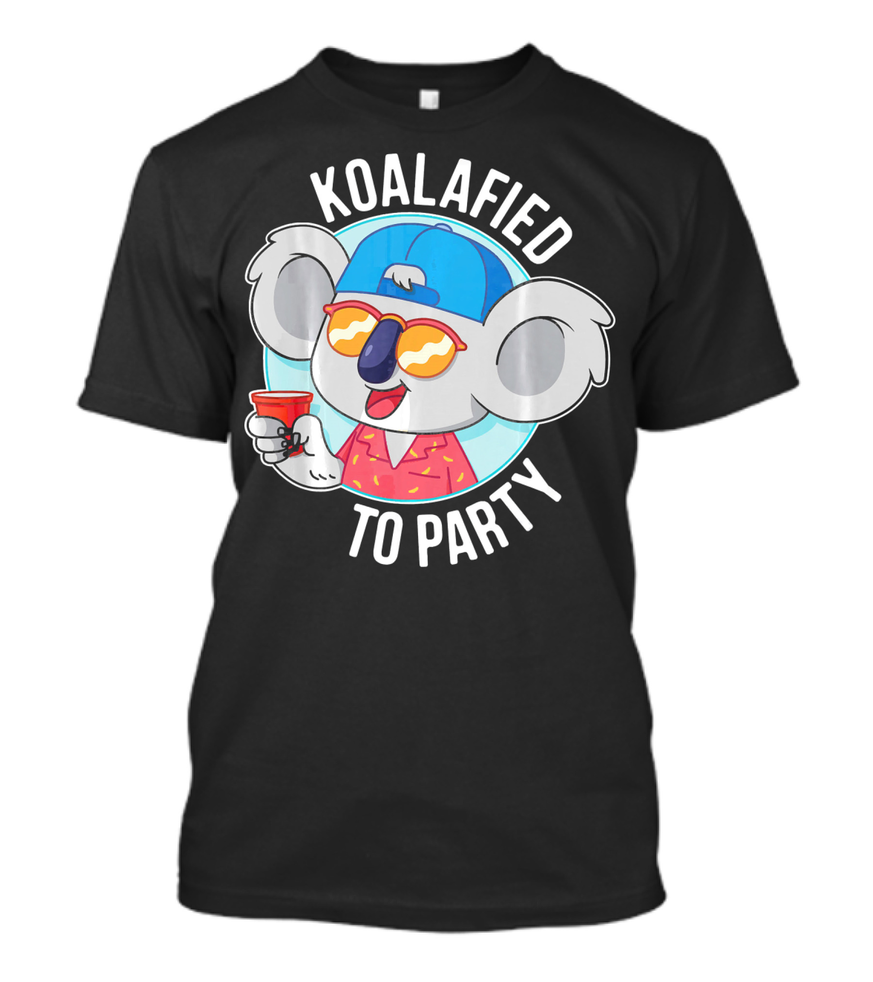 Koalafied To Party Funny Koala Drinking In Sunglasses And Hat T-Shirt