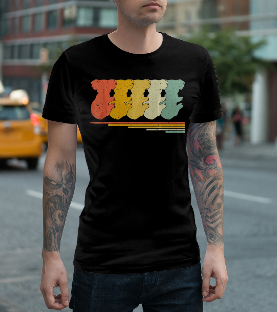 Koala Retro Vintage 70s 80s Silhouette Stripes Multicolor T-Shirt