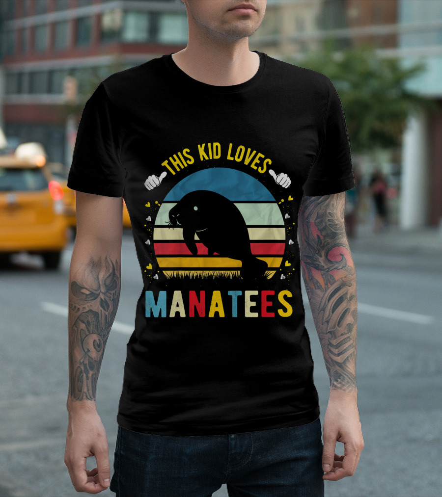 This Kid Loves Manatees Vintage Style Sunset T-Shirt