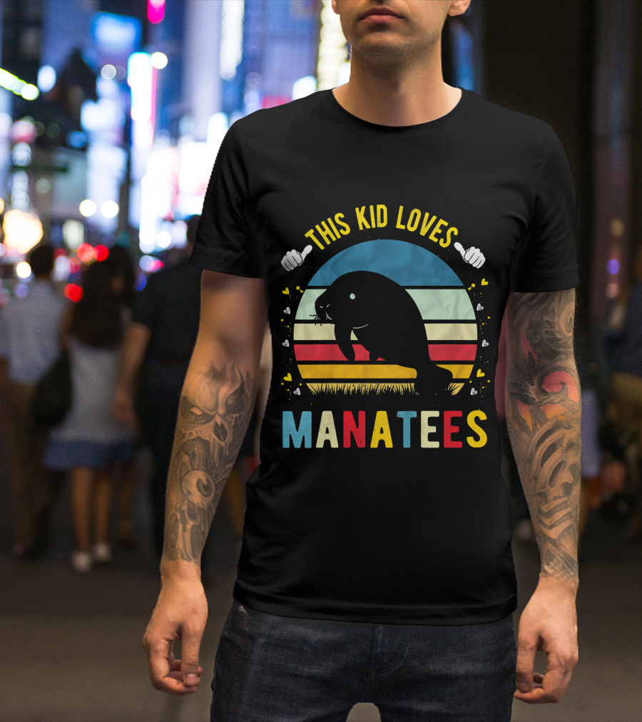 This Kid Loves Manatees Vintage Style Sunset T-Shirt