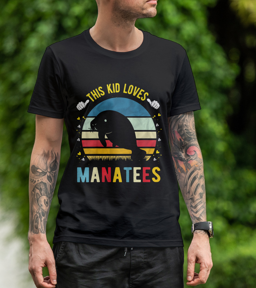 This Kid Loves Manatees Vintage Style Sunset T-Shirt