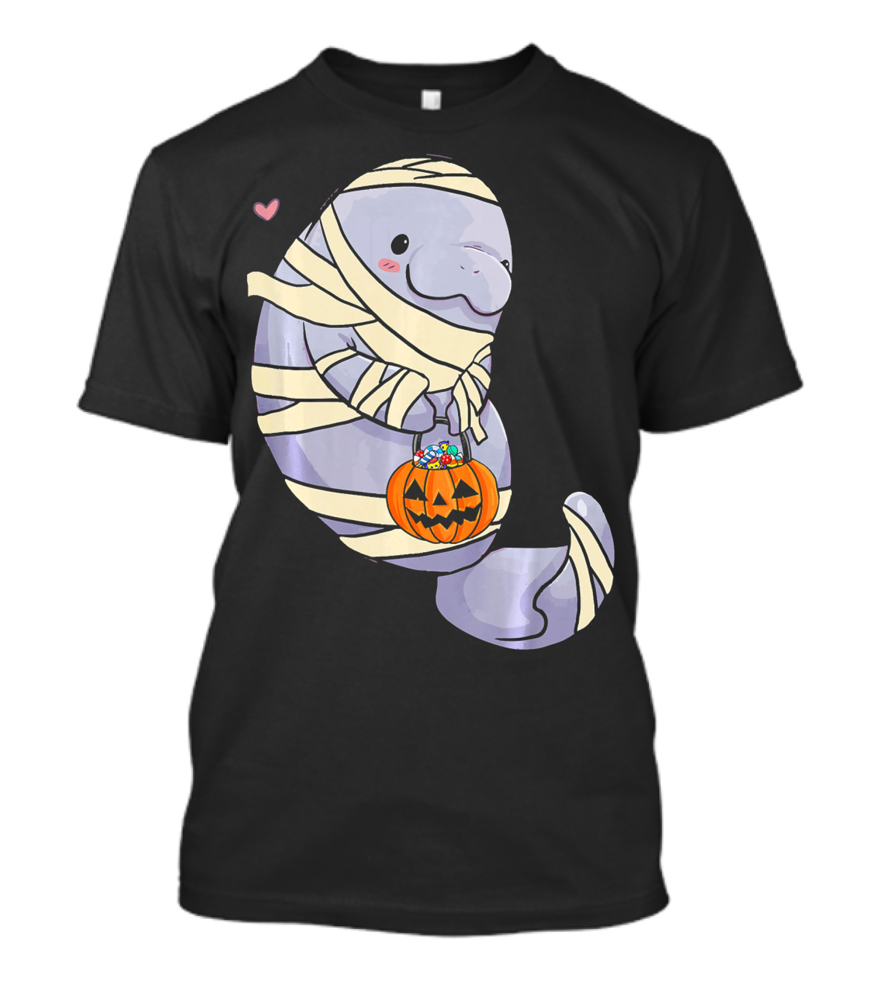 Manatee Mummy Holding Jack O Lantern Pumpkin With Heart T-Shirt