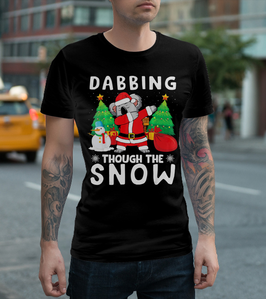 Dabbing Through The Snow Christmas Koala Santa Snowman Trees T-Shirt