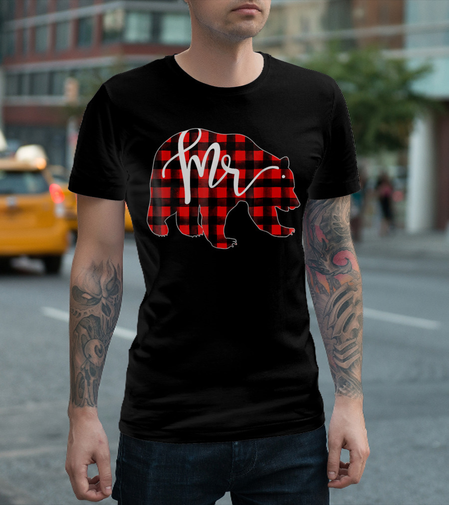 Mr Bear Red Plaid Mens T-Shirt
